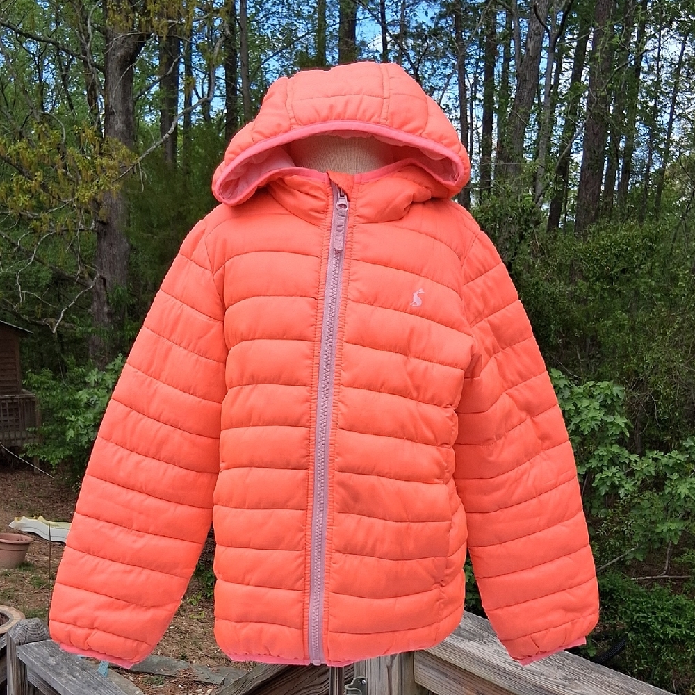 Coral Quilted Puffer Jacket w Hood, Lightweight, Sz 6